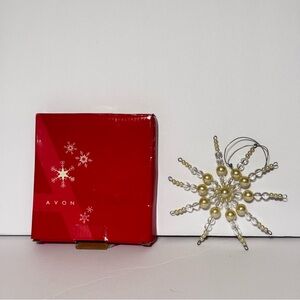 VTG Avon Gold and Silver Snowflake Faux Pearl & Beaded Ornament 2006